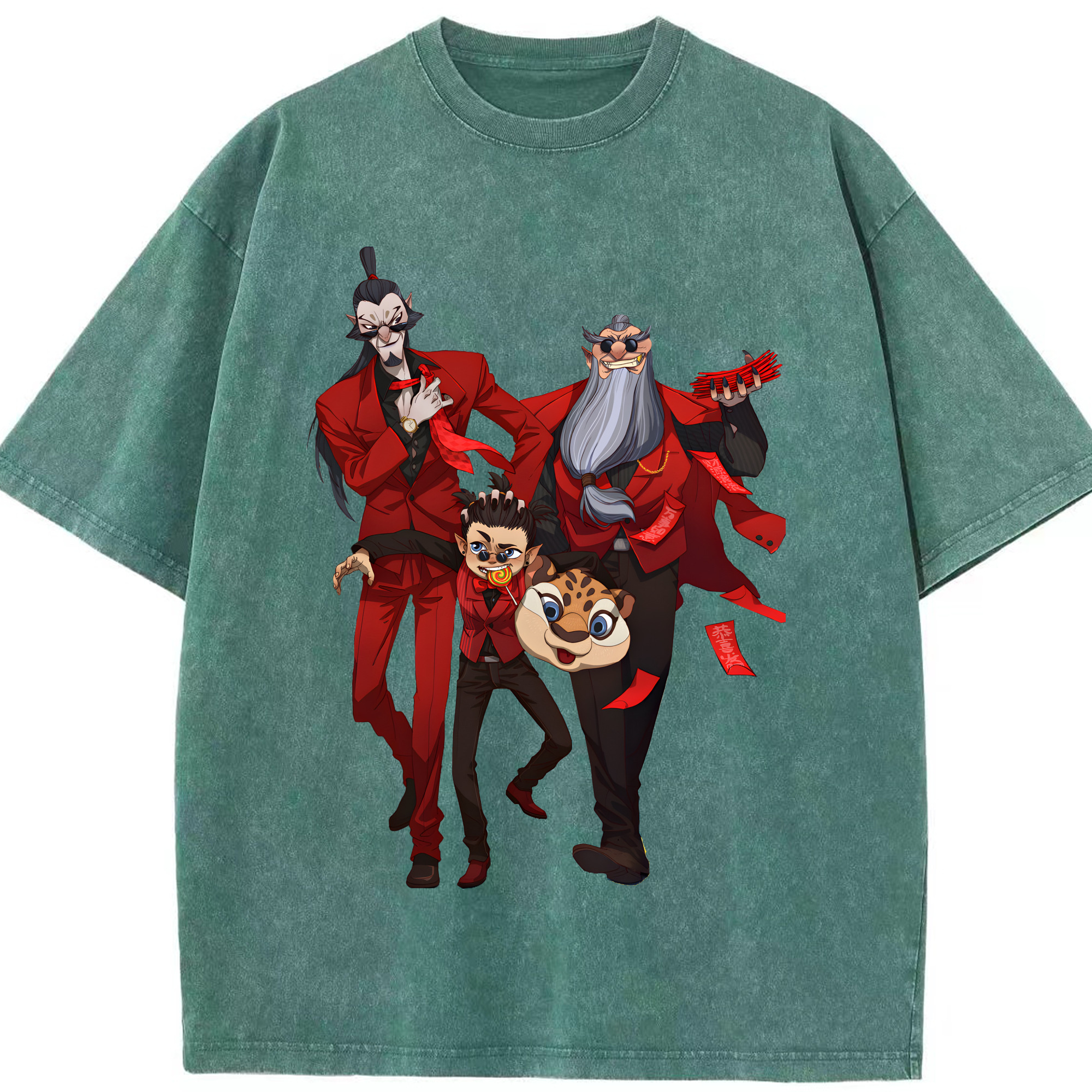 （画像用） Ne Zha 2 ナタ 魔童の大暴れ 綿100% ヴィンテージ風 半袖Tシャツ（フロントプリント）